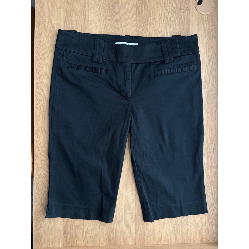 Zara Basic Black Bermuda Shorts Stretch Cotton Knee Length Size 8